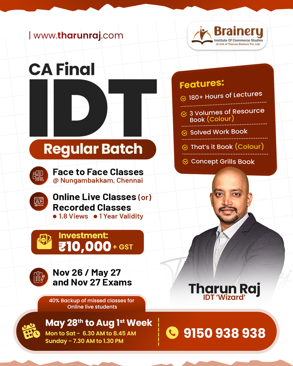 CA Final Indirect Tax Laws by CA Tharun Raj