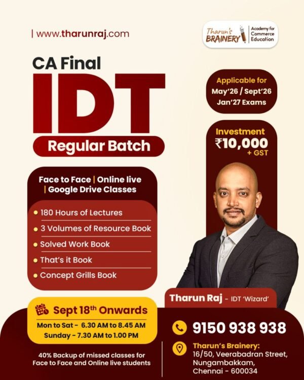 CA Final IDT - Regular Batch - May'26 / Sep'26 & Jan'27 Exams